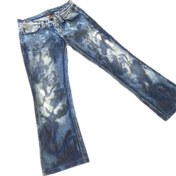 ARMANI EXCHANGE women’s blue ‘bleach stained’ Jeans bootleg - Picture 4 of 15
